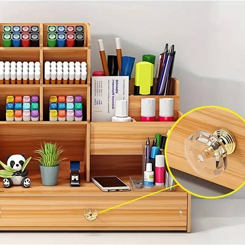 Organizador De Mesa Com Gaveta E Porta-Canetas, Organizador Multifuncional