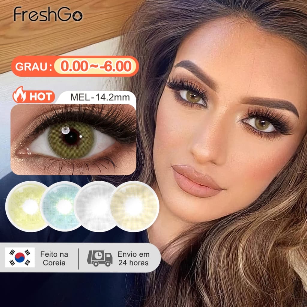 (0 ~-6.00) Lente De Contato Freshgo Hidrocor Com Lentes Coloridas De Miopia De Grau TOPÁZIO/Ocre/Mel Fabricado Na Coreia