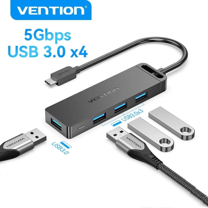 Vention USB C Hub 3.0 5 Gbps 4 Portas Type Adaptador Divisor Portátil Compatível Para Macbook Air Pro Samsung Galaxy S9