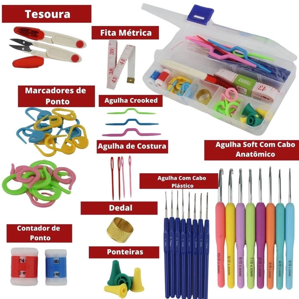 Kit Croche Amigurumi Ferramenta Agulhas Acessórios Completo- 53 PÇS