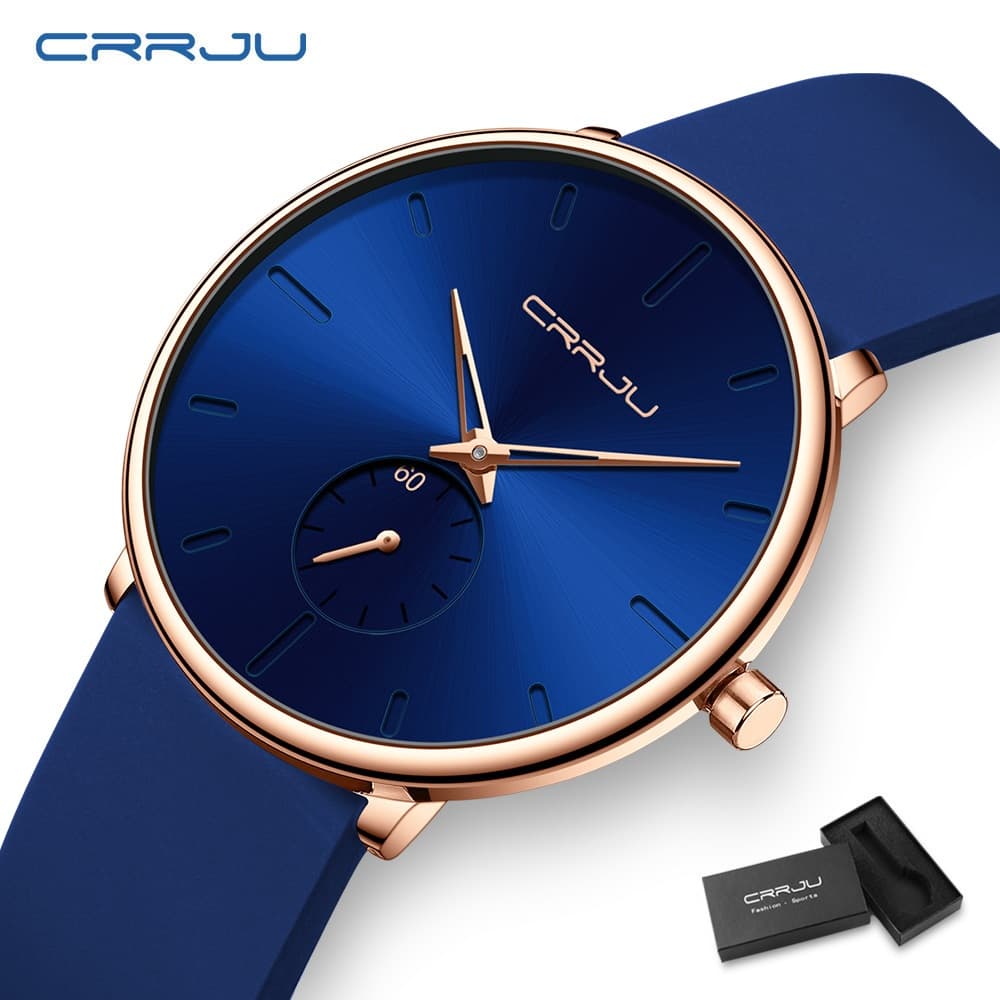 Relógios Masculinos CRRJU Marca Moda Casual Pulseira De Silicone 40mm Mostrador Unissex Negócios Esportes Ao Ar Livre À