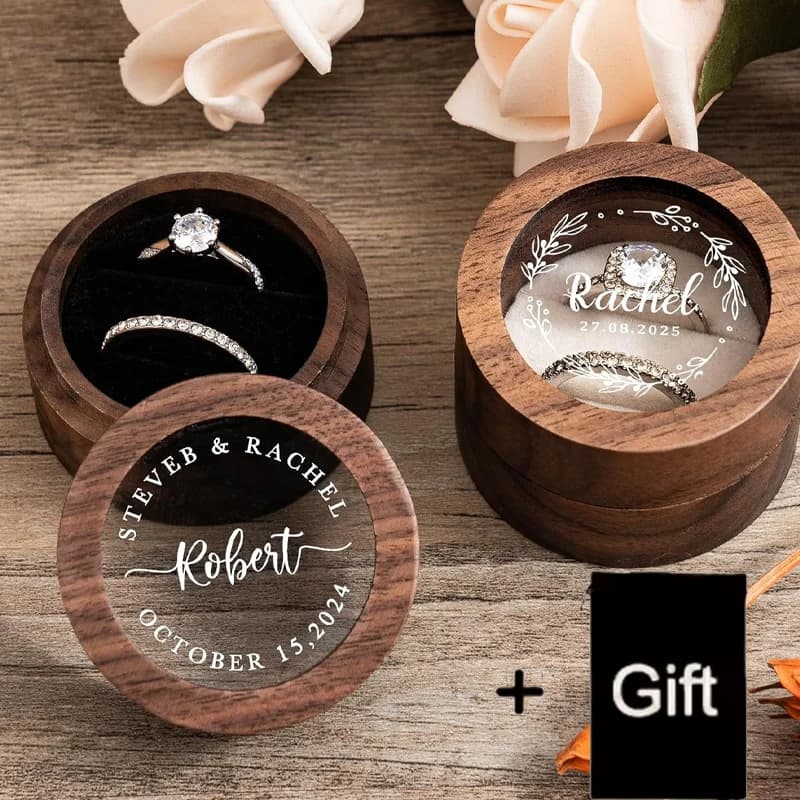 Caixa De Anel De Casamento De Madeira Personalizada Gratuita Com Bolsa Nogueira Suporte De Proposta De Noivado Personali