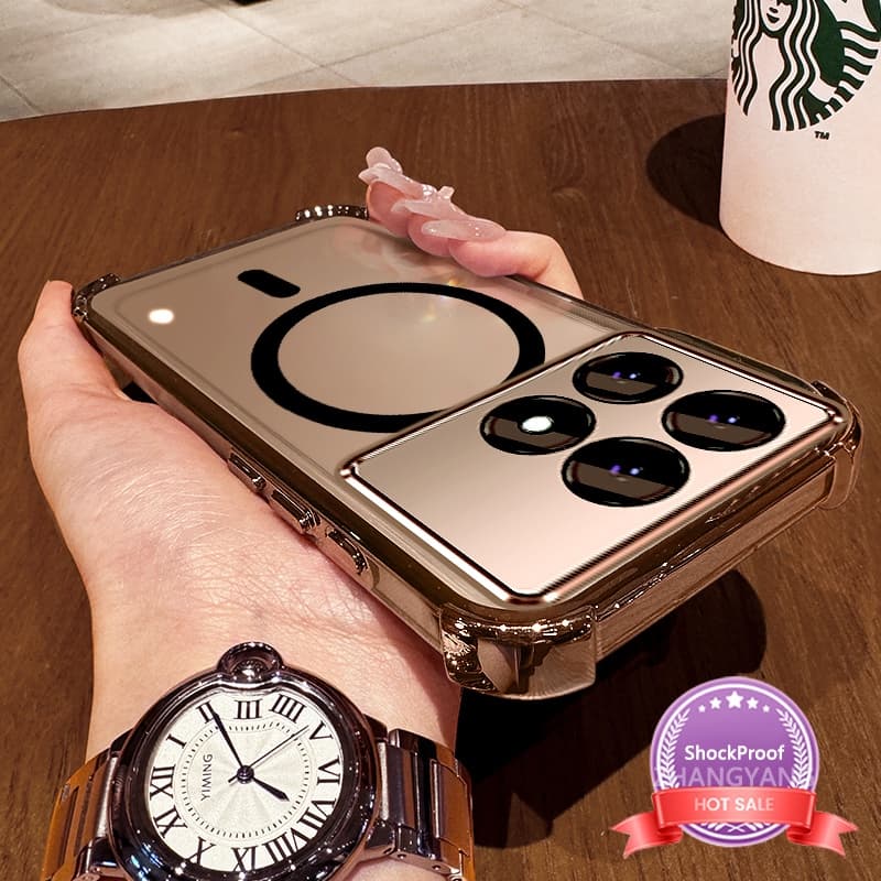 Capa Para POCO X6 Pro 5G , Galvanizada , À Prova De Choque , silicone , Com design De Anel De Sucção Magnética Simples ,