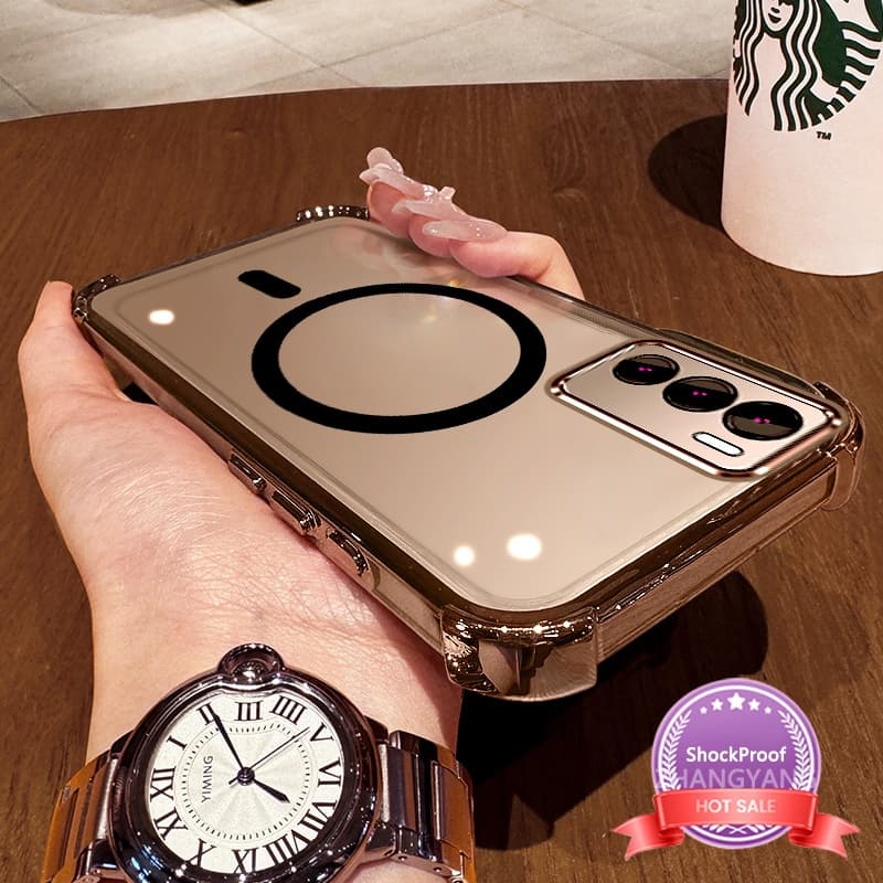 Capa Para Realme C75 Galvanizada , À Prova De Choque , silicone , Com design De Anel De Sucção Magnética Simples , Estét