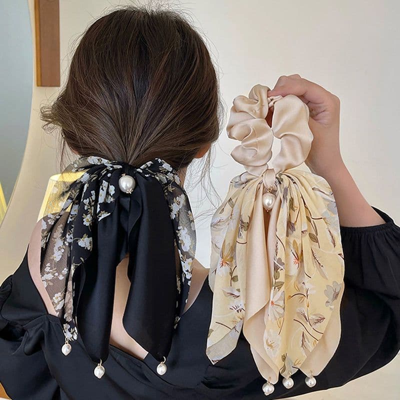 Com Laço De Pérola Nó Cabeça Corda Faixa De Cabelo Rabo De Cavalo Anel Laços Scrunchies