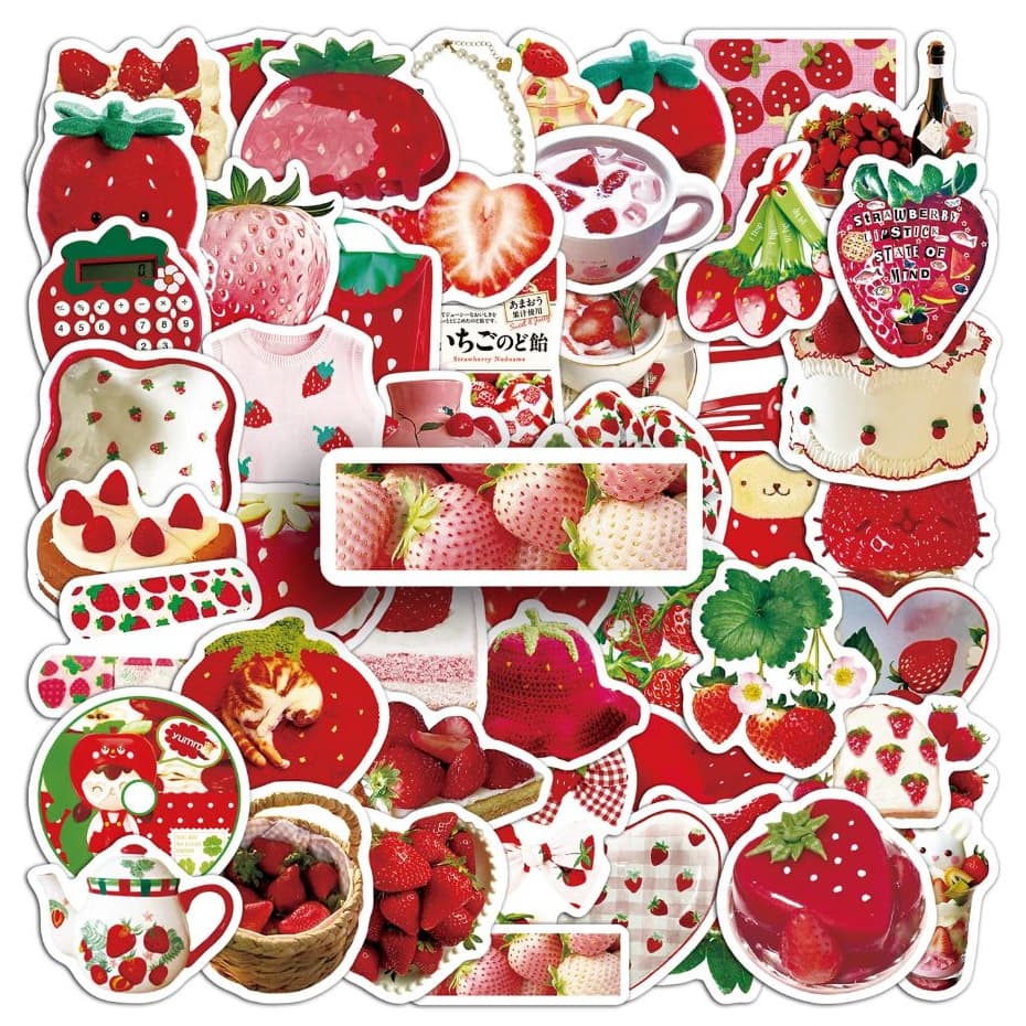 50 Peças Bonito Vermelho Rosa Morango Estilo Adesivos Para Telefone Portátil Capacete Adesivo Graffiti À Prova Dwaterpro