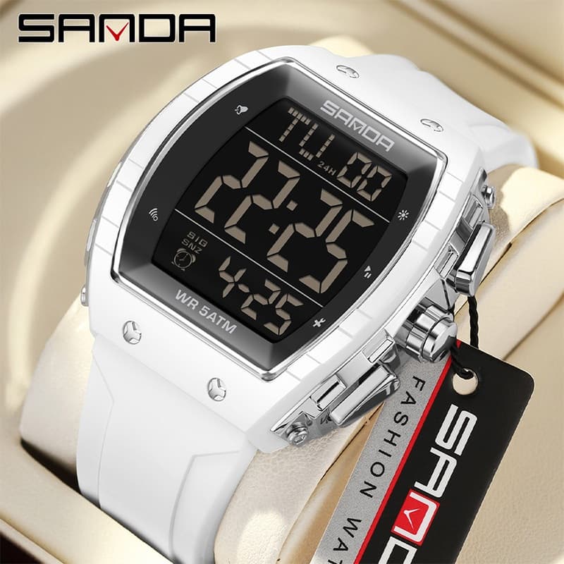 Moda SANDA Novo 6258 Relógio Eletrônico Masculino Esportes Multifuncional À Prova D'água LED Digital