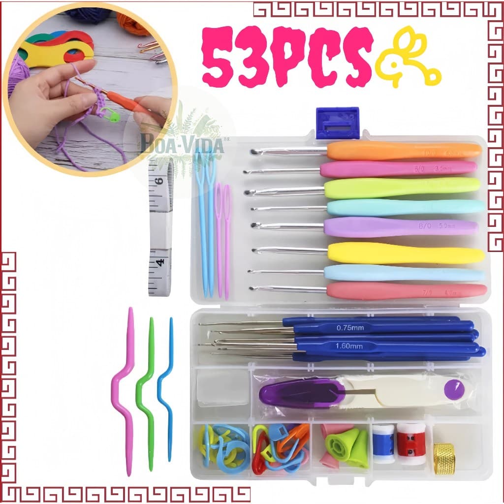 Kit Croche Amigurumi Ferramenta Agulhas Acessórios Completo- 53 PÇS