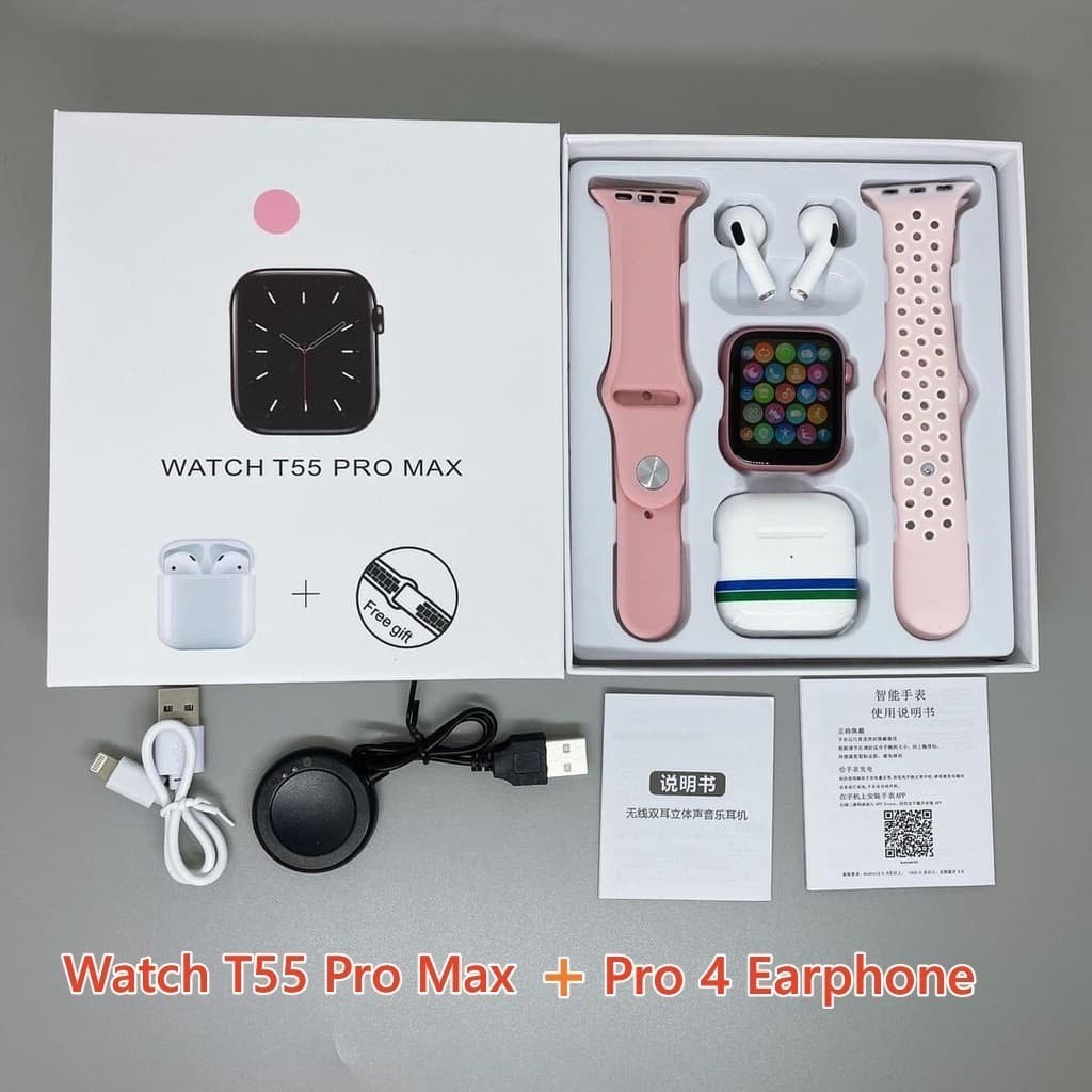 【In stock】🔥Double Pink T55 Pro Max Com Fones De Ouvido Conjunto Venda Quente 2 Alças Chamado