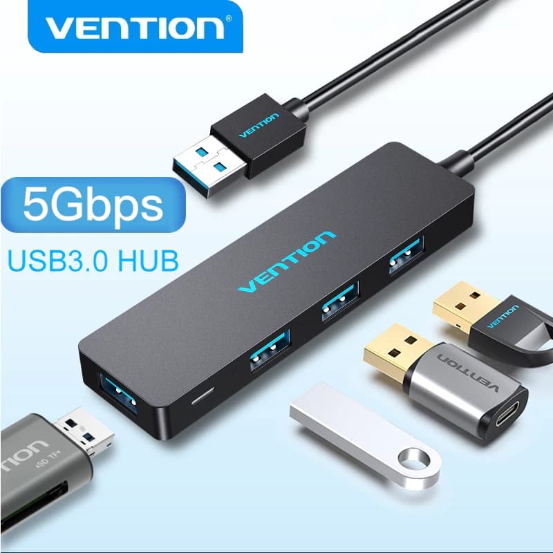 VENTION HUB USB 3.0 5 Gbps Compatível Com USB 2.0/1.1 Suporta a função OTG Preto 4 Portas