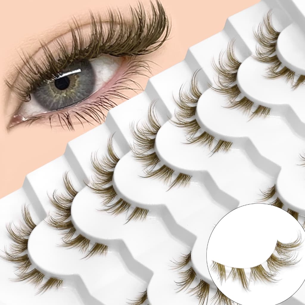 Cílios Marrons Postiços Finos Tiras Transparentes 5 Pares Longos