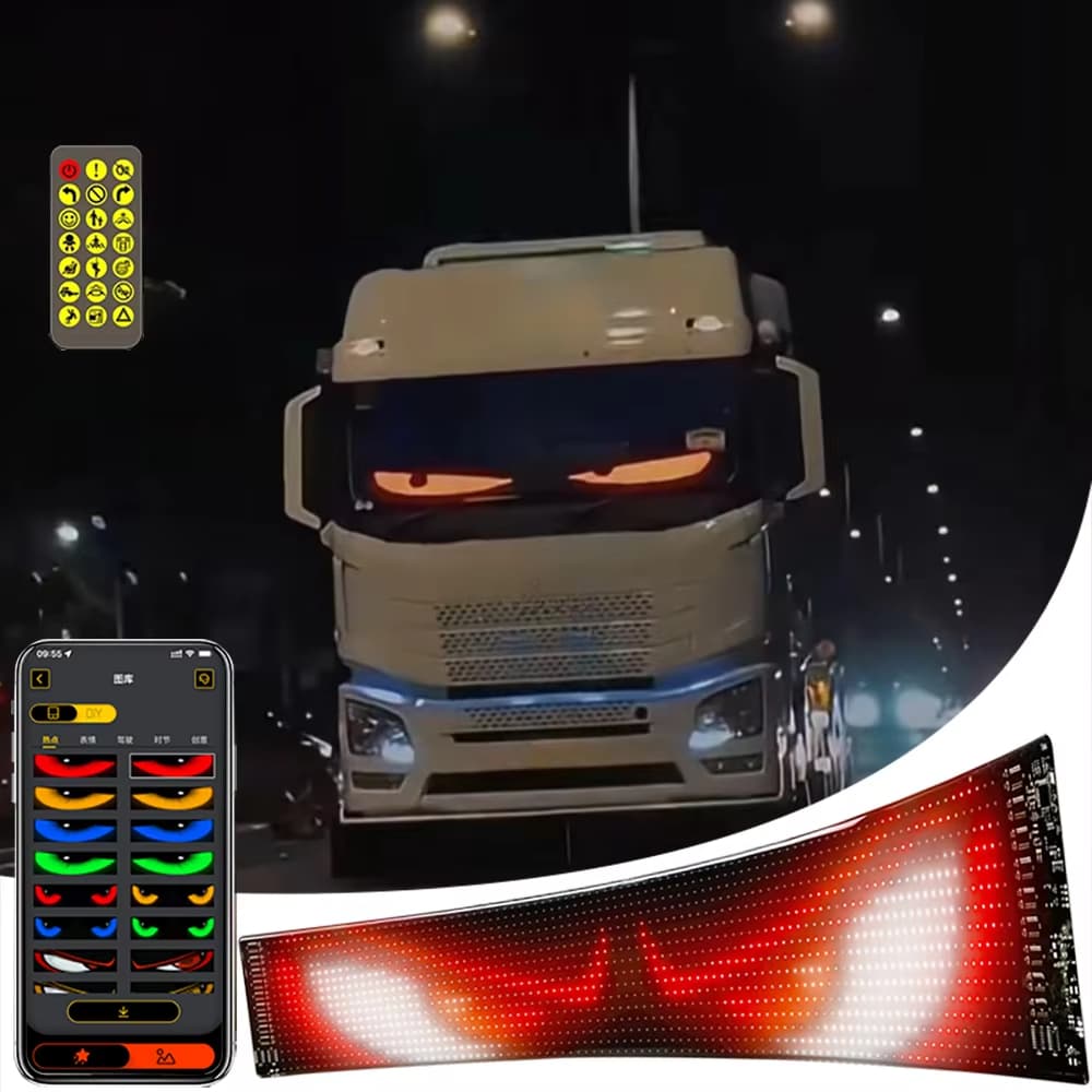 1-2 PCS Dinâmico Olho Do Diabo Caminhão Pára-Brisa Rolagem Publicidade LED Sinal De Carro RGB DIY Controle De Aplicativo