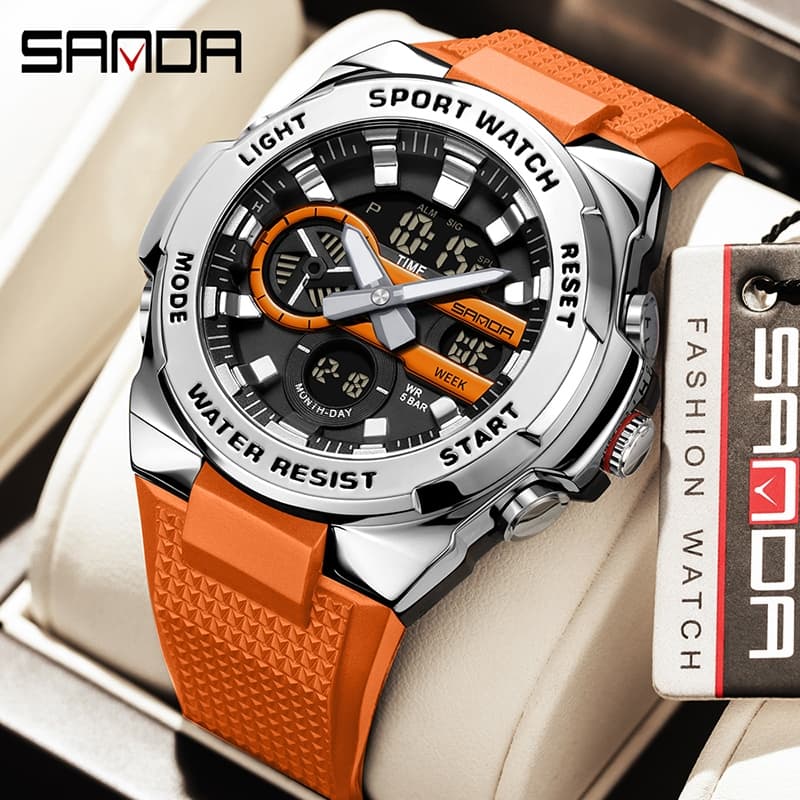 SANDA Top Marca De Luxo Dual Display Homens Esportes Relógio Eletrônico Ao Ar Livre Militar Estilo G LED De Pulso Digita