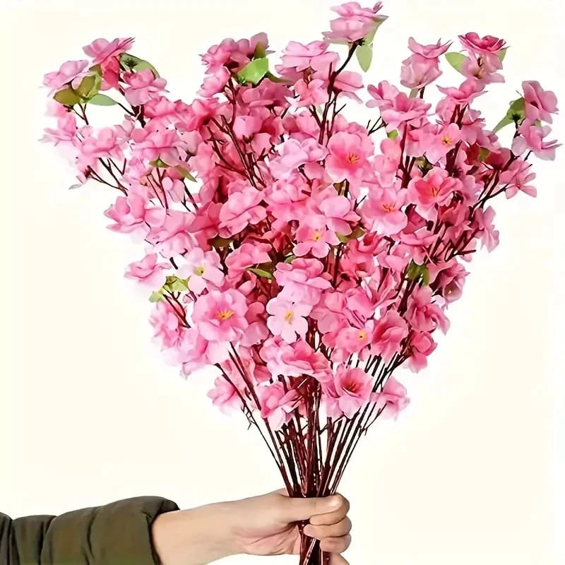 Kit 10 Buquê De Flores De Cerejeira Artificial Flor De Pêssego rosa Estilo moderno Para Decoração De Casamento 63CM