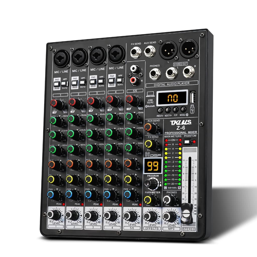 Mesa de som 4/6/8 canais Com Mixer 99 Efeitos audio mixer computador 48v Mp3 Bluetooth USB 110V/220V