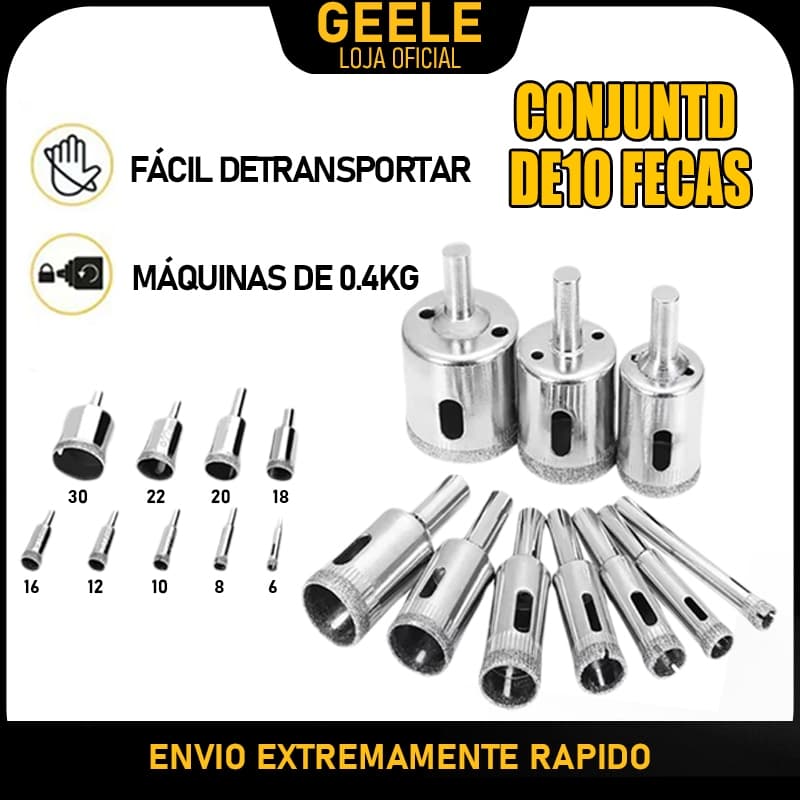 Kit 10 Brocas Diamantadas vidro mármore piso cerâmico 6 a 30 mm kit ferramentas