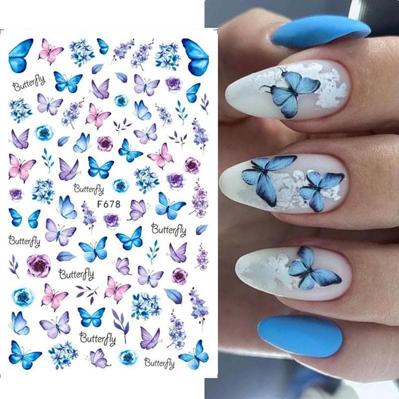 Harunouta 3D Nail Sticker Borboleta Linha Sliders Roxo Coração Unhas Decalques Decoração DIY
