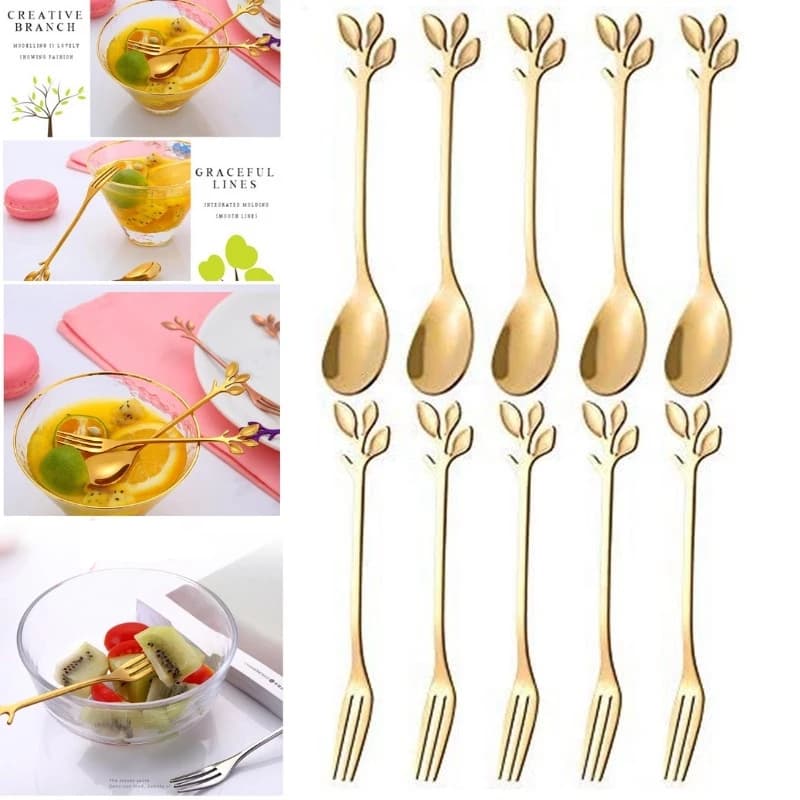 Kit 10 Peças Conjunto De Colher garfo Criativo De Aço Inoxidável Talheres De Ouro Para Café Ferramentas De Café Cozinha