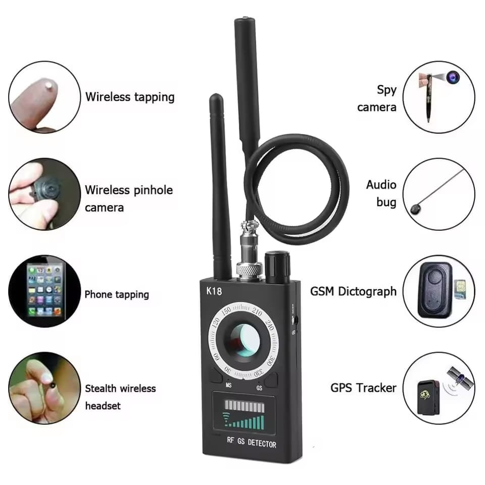 K18 Multi-Função Anti-Espionagem Cam Dispositivo De Lente Sem Fio Localizador 1MHz-6.5GHz GSM Áudio Bug Finder Sinal GPS