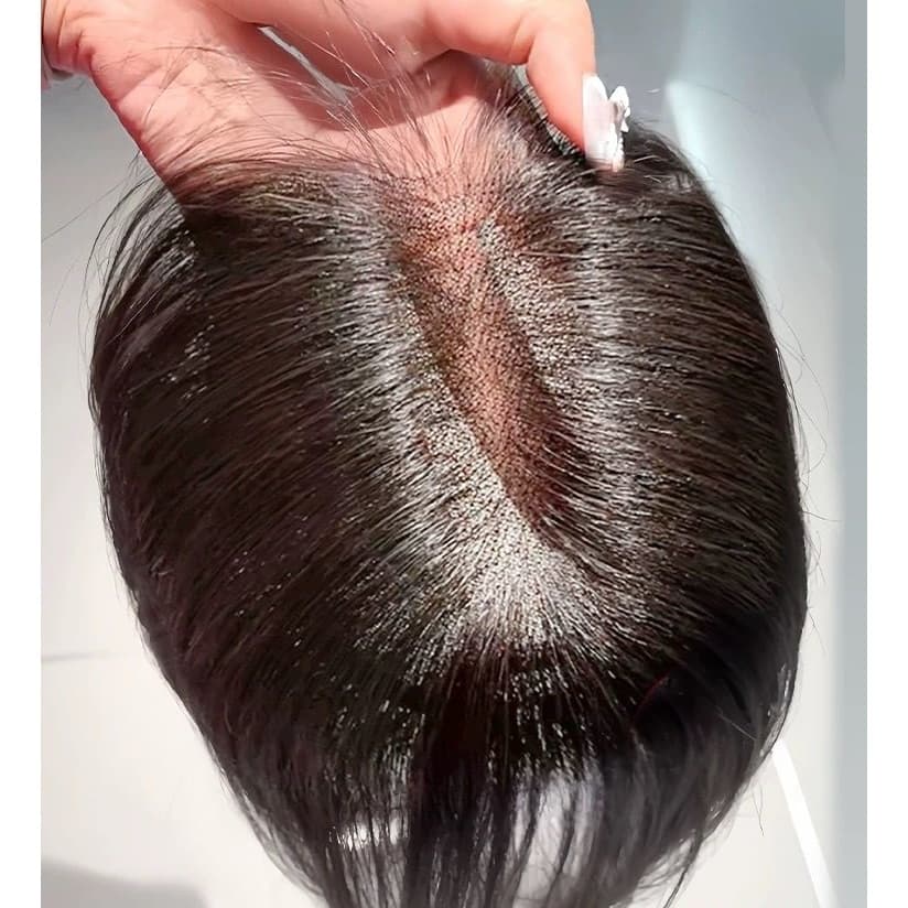 Artigo decorativo Topo Topper de Cabelo 9x10cm de renda invisível Aplique de Cabelo Humano com tic‑tac 25cm