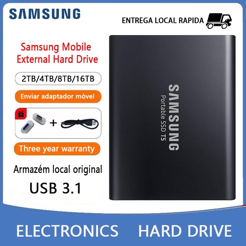 SAMSUNG T5 SSD Externo 2TB A 16TB Unidade Estado Sólido Portable HDD Para PC Armazenamento Dados Desktop HD Externo