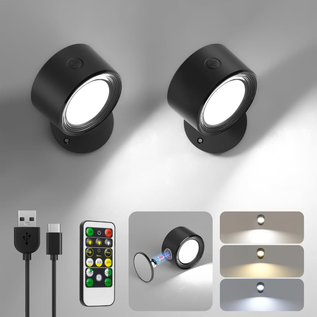 2pcs Lâmpada De Parede Sem fio Com Imã Luz de Leitura LED Moderna Luminaria de Dimmer Alimentada por USB