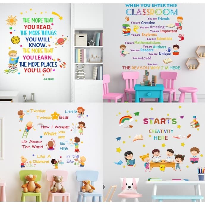 Adesivos de parede cor frases em inglês leitura adesivos de parede jardim de infância personagem dos desenhos animados a