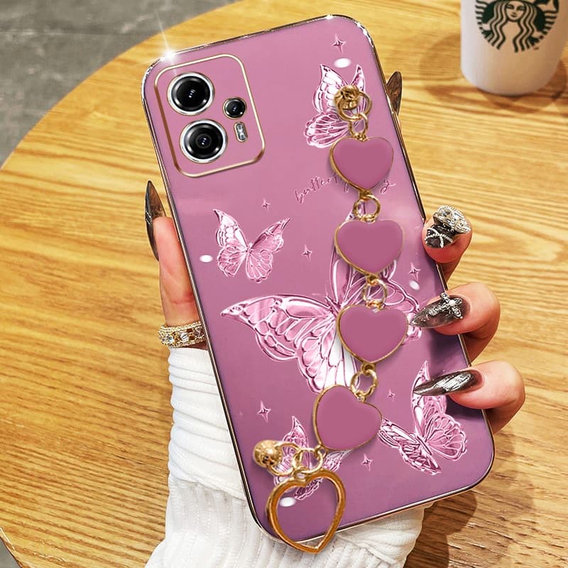 YBD Capa De Telefone Para Motorola Moto G13 G23 G24 G53 G54 G73 G84 Processamento Amor Pulseira Fio Pena Borboleta Galva