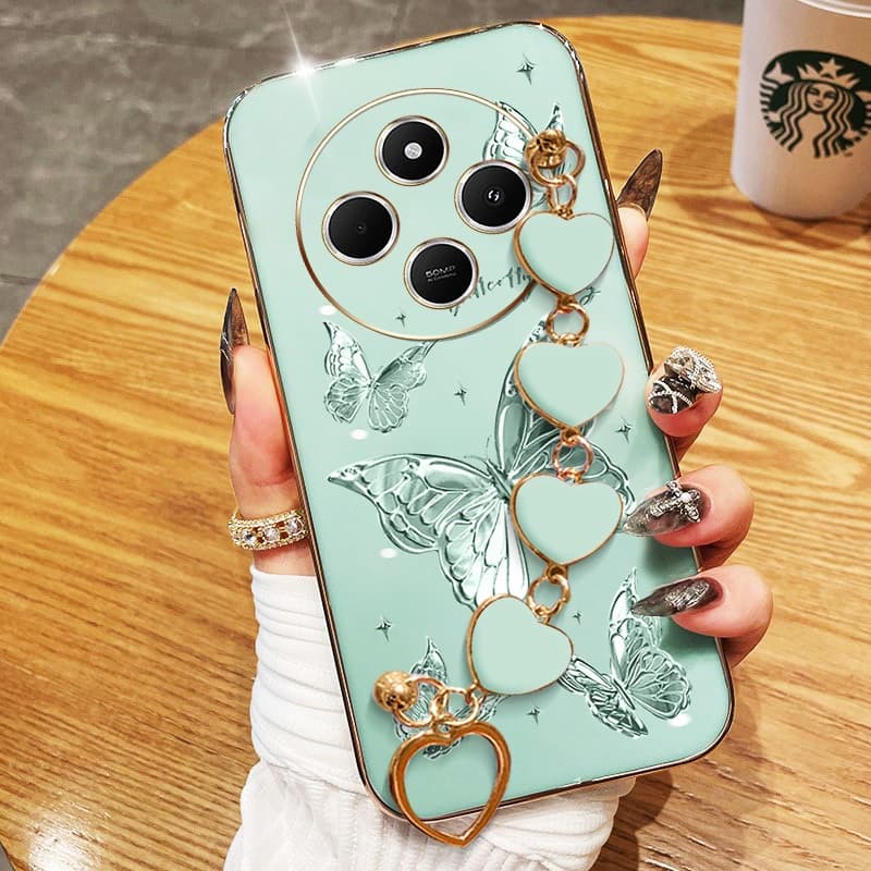 YBD Capa De Telefone Para Redmi 14C 15C 15 Xiaomi POCO C75 C85 M7 5G Processamento Amor Pulseira Fio Pena Borboleta Galv