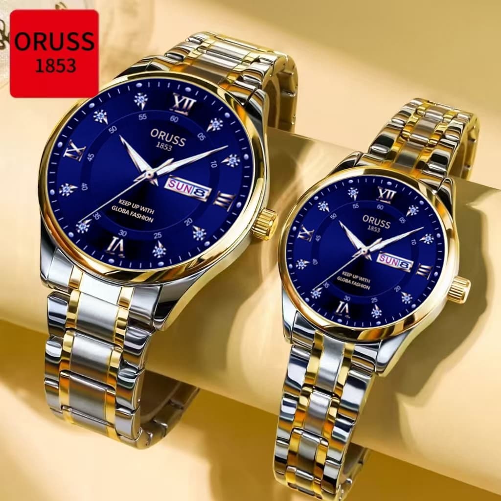 ORUSS Casal Original Calendário Duplo Aço Inoxidável Luminoso À Prova D 'Água Relógio de Luxo Moda Versão Coreana Relógi
