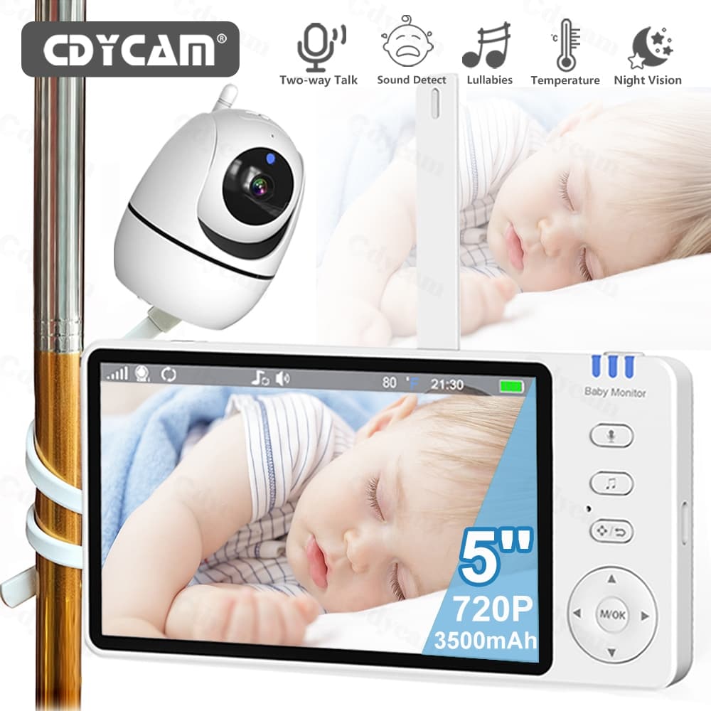 5.0" Babá Eletronica,720P Bebê Câmera,Áudio Bidirecional,Detecção De Som Vox,Visão Noturna,Incluindo o suporte da câmara