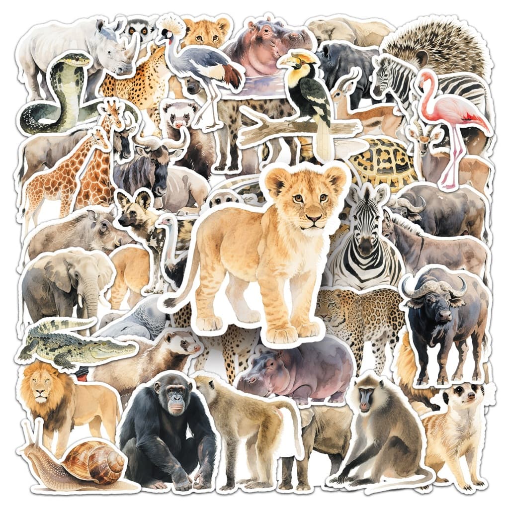 Engraçado 50 Peças Animais Africanos Leões Leopardos Adesivos Para Caso De Telefone Tumbler De Carro Graffiti À Prova Dw