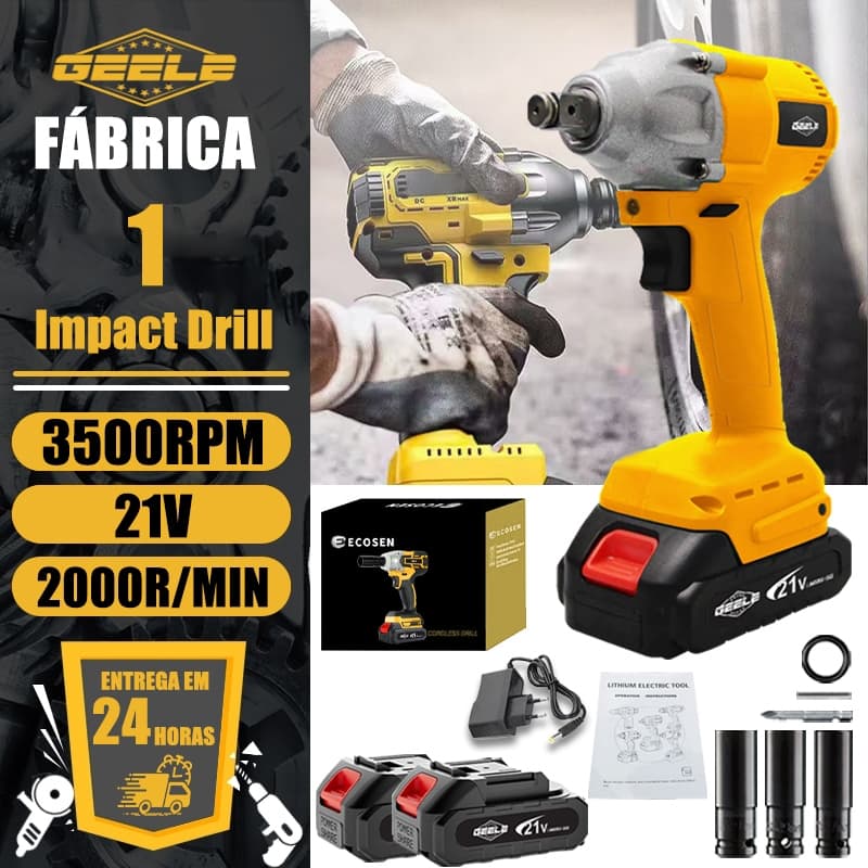Furadeira De Impacto Escovada Sem Fio Elétrica De Alto Torque 21V 700N Com 2 Baterias De 21V