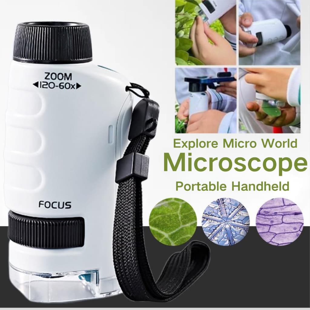 Mini microscópio branco portátil brinquedo científico presente para crianças