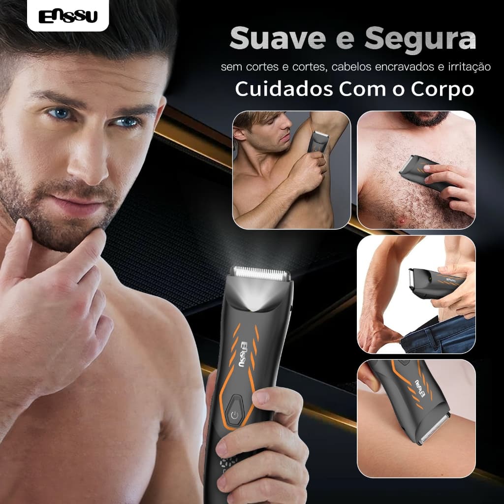 Cortador de Pelos Masculino com LED, Base e Uso Íntimo – Sem Dor e Resistente à Água