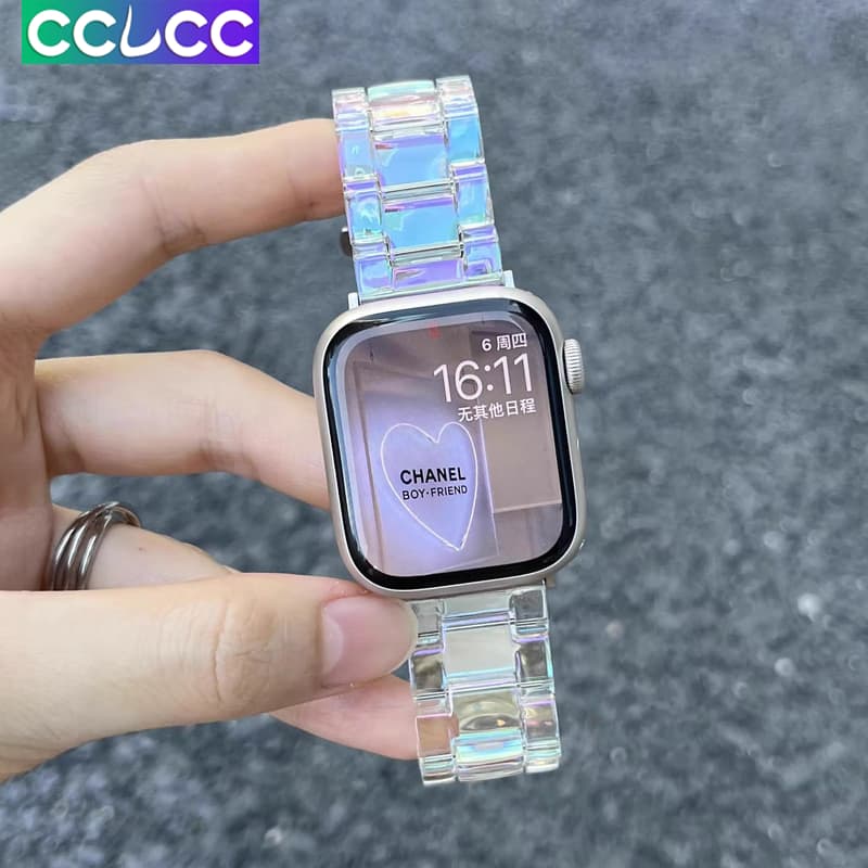 CCLCC 20MM 22MM Smartwatch Relógio Inteligente De Verão Resina Casual , Pulseira Transparente Acrílica Arco-Íris Para HUAWEI GT 4/3/2 46MM 42MM/Samsung Galaxy 6/5/44MM 40MM