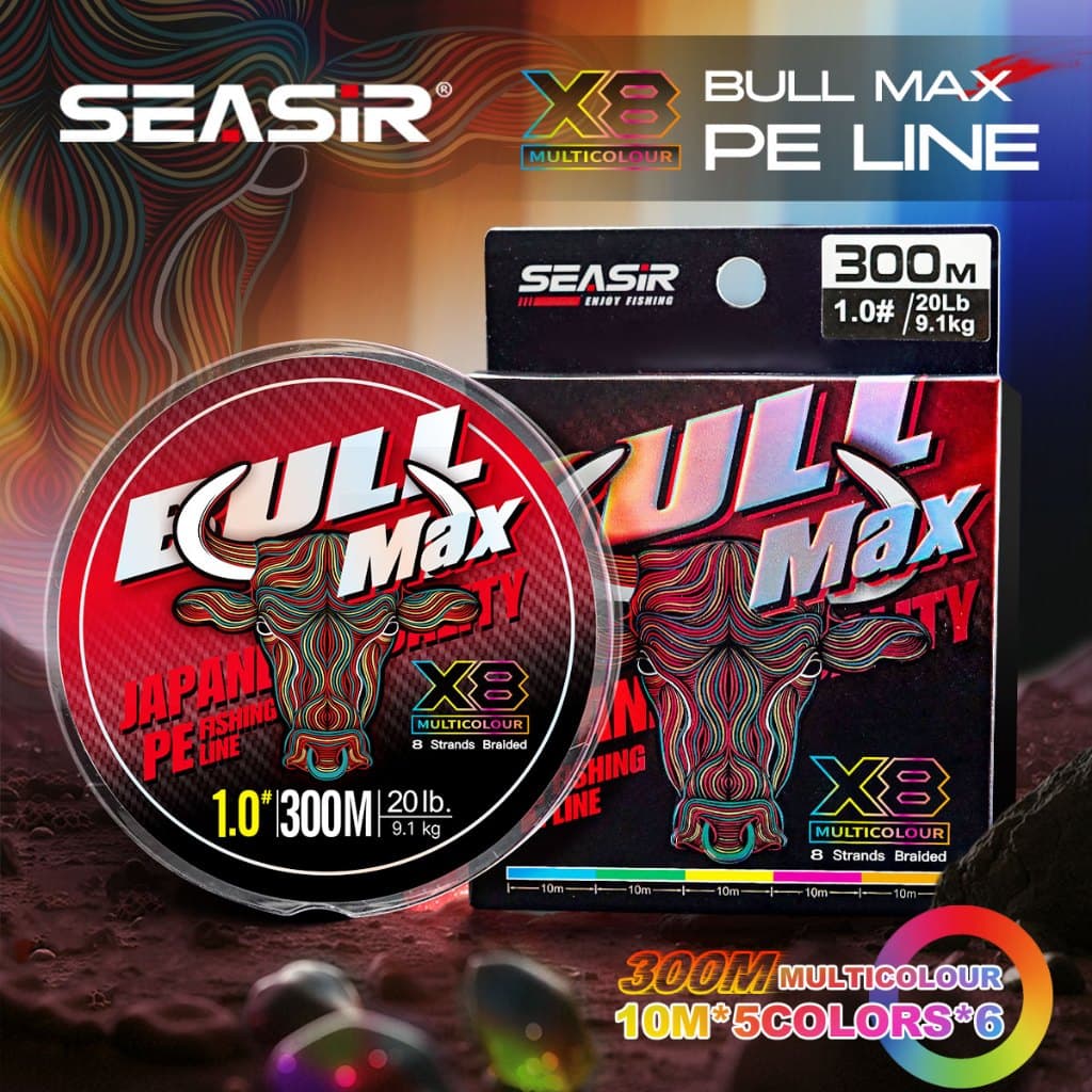 Seasir Bull Max PE X8 Linha de Pesca Trançada Multicolor 300m 0.8-6.0 15-70LB Alta Resistência