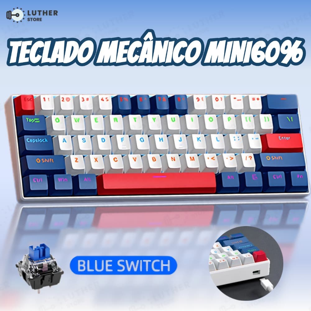 Teclado Mecânico 60 % Teclas Com Fio RGB Retroiluminado Para Jogos