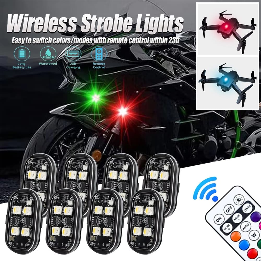 6 Pçs Conjunto De Luzes Piscantes Do Carro Sem Fio LED Estroboscópicas Para Motocicleta Oito Cores Piscando Anti-Colisão