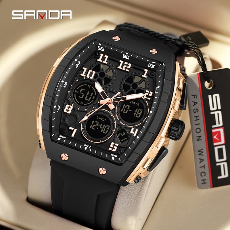 SANDA 6157 Despertador À Prova D'água Masculino Novo Relógio Eletrônico Digital Multifuncional Moda Tendência De Pulso D