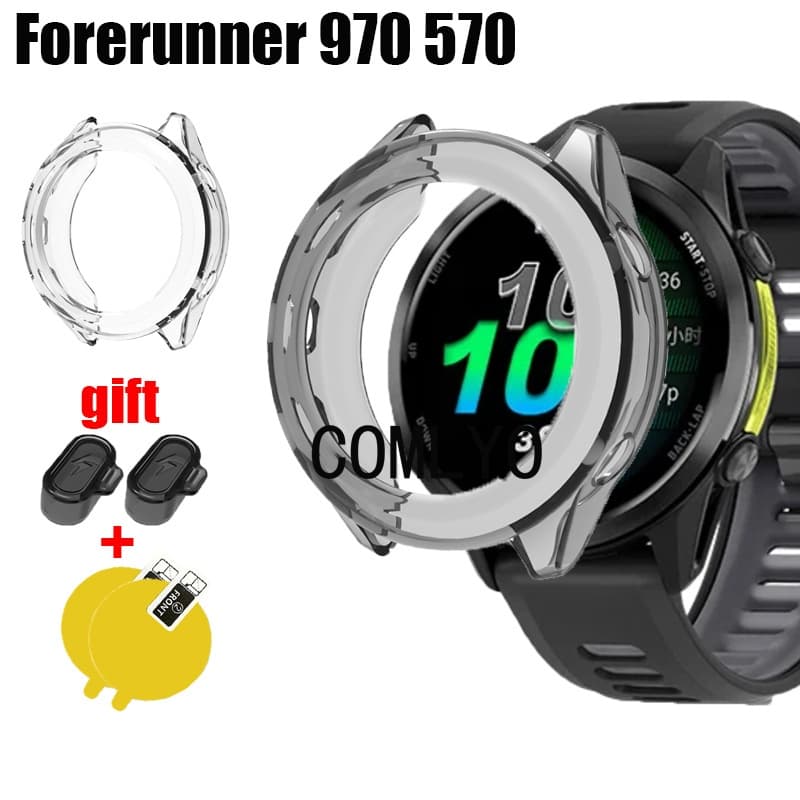 Para Garmin Forerunner 970 570 47mm 42mm Caso Smartwatch Relógio Inteligente Protetor Pára-Choques TPU Meia Capa Películ