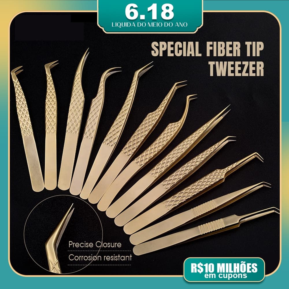 GEMERRY 1 Pcs Pinça De Extensão De Pestanas Com Pontas De Fibra Aço Inoxidável Dourada De Alta Precisão Para Ferramentas