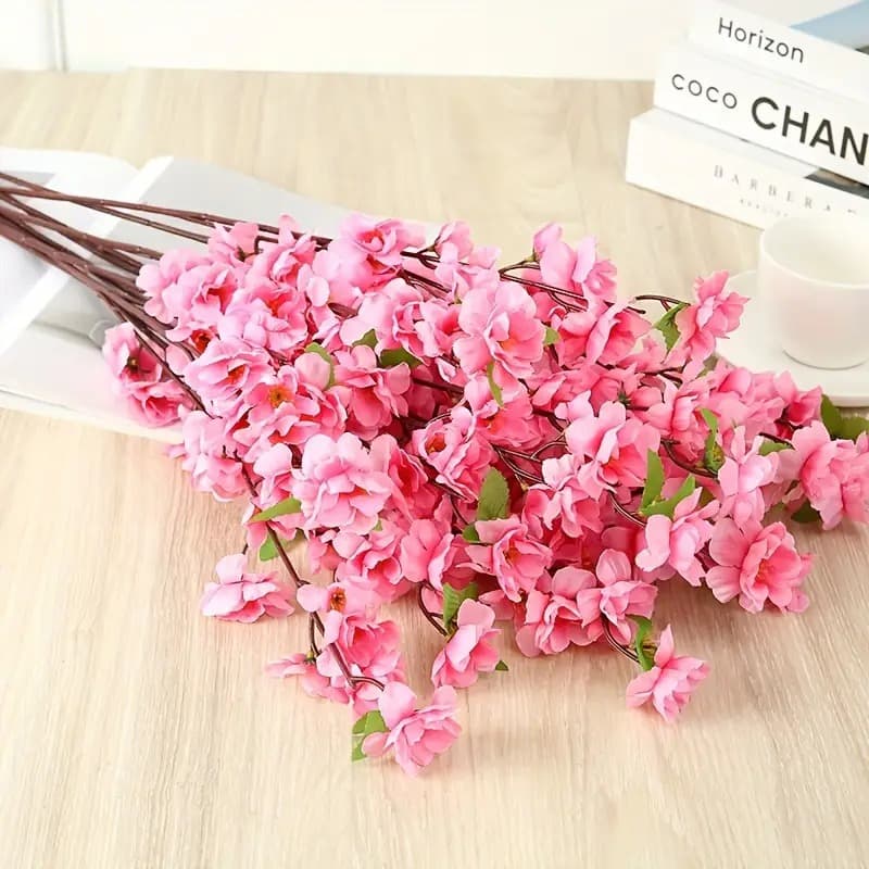 Buquê Artificial de flor de pêssego rosa de 65 cm com 10 ramos adequado para decoração de casa e escritório de casamento