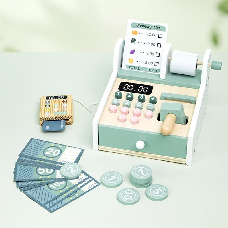 Brinquedo De Caixa Registradora De Madeira Para Crianças-Inclui Acessórios (Scanner , Terminal De Pagamento , etc .) , L