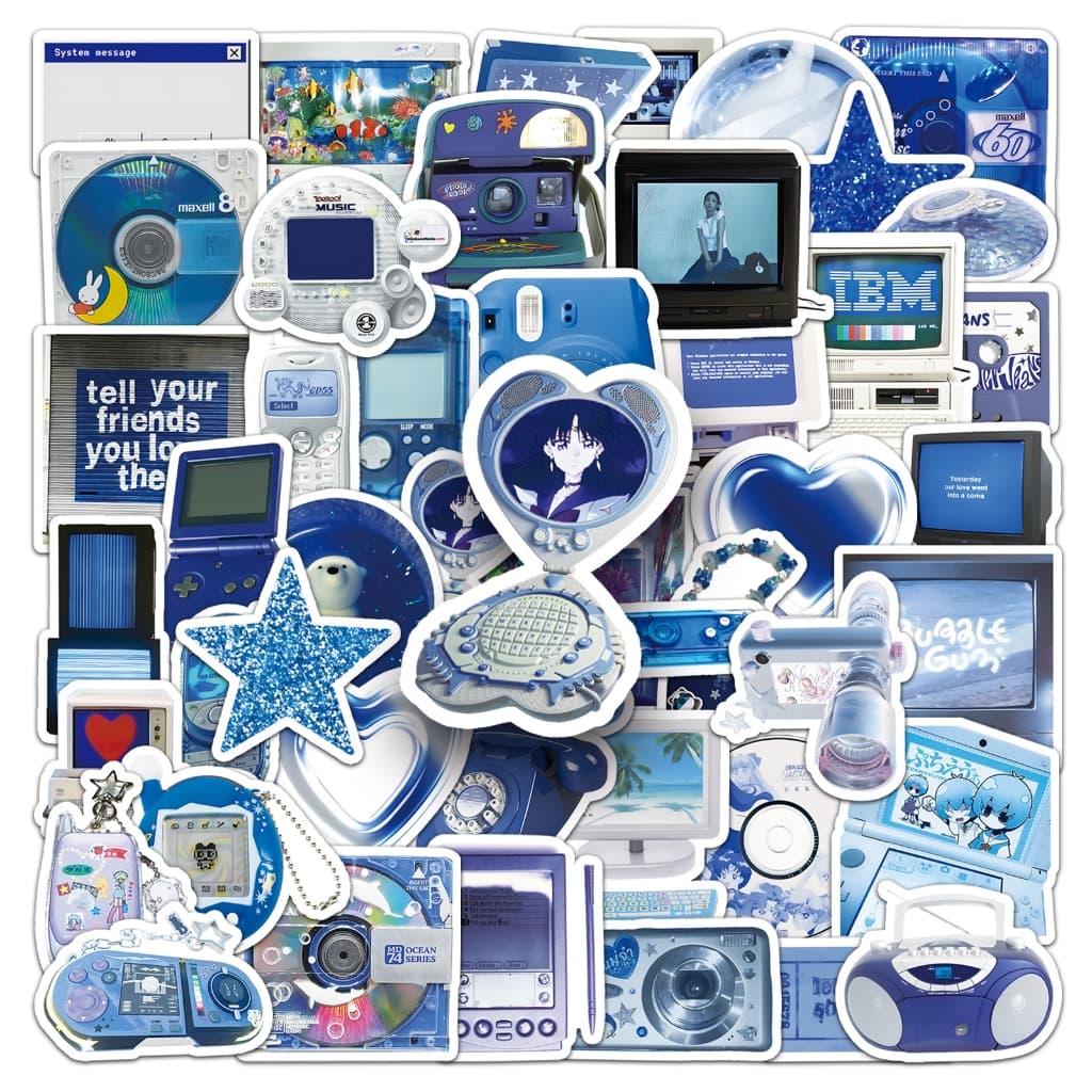 50 Peças Bonito Estilo Y2K Azul Adesivos Para Caso De Telefone Tumbler De Carro Graffiti À Prova Dwaterproof Água Criati