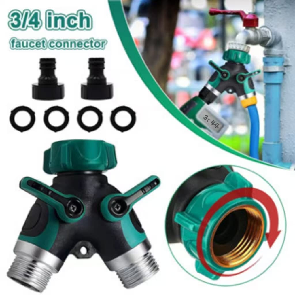 Conector em Y de Liga de Zinco 2 Vias para Torneira 3/4 - Divisor de Água Resistente