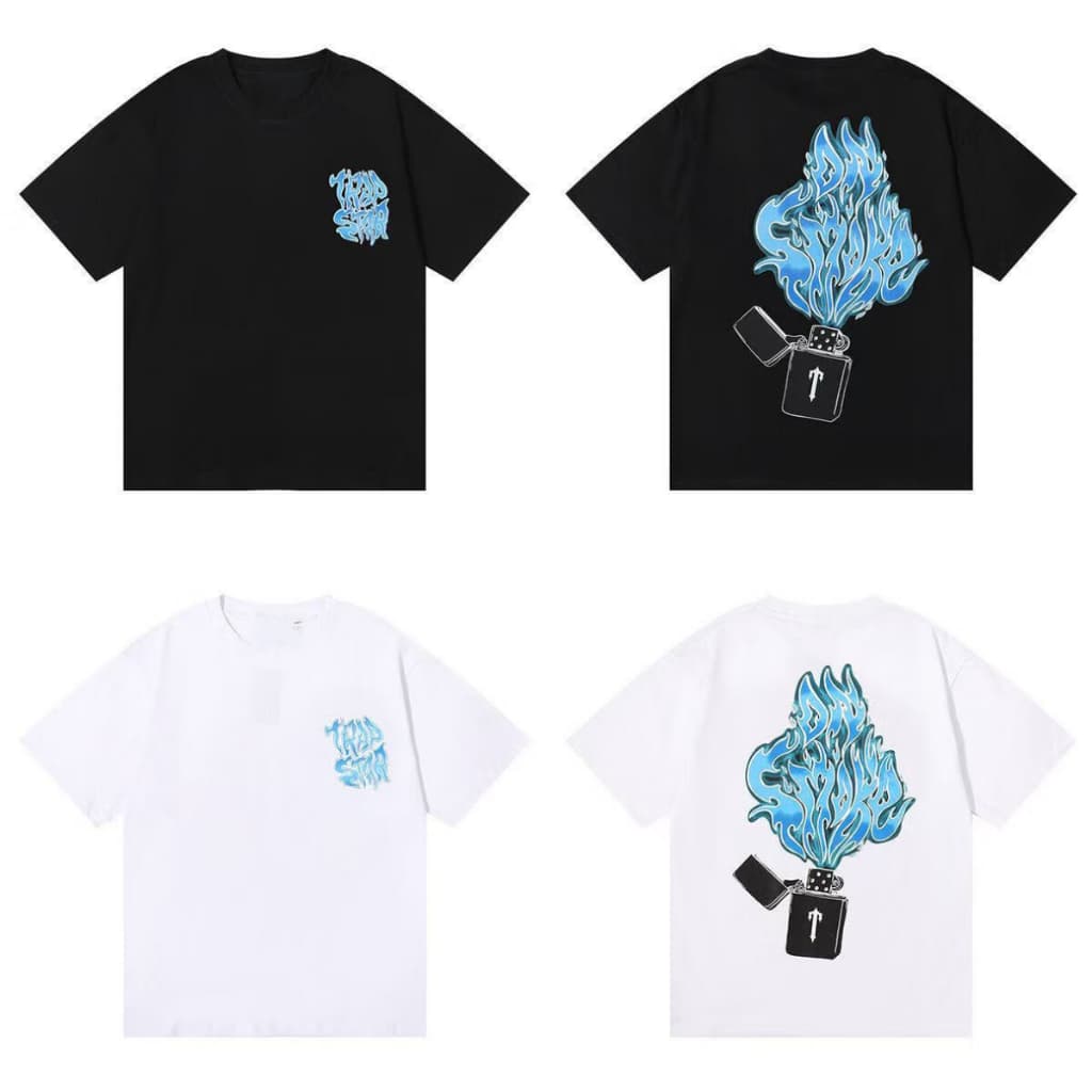 Blue Flame Lighter Pesado Novo Produto 100% Algodão Camiseta Solta