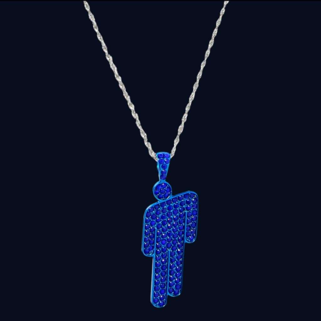 Billie Eilish Same Style Colar Blohsh Pequeno Biselado dentro da Versão Azul Diamante Única 2025 Novo Estilo blohsh