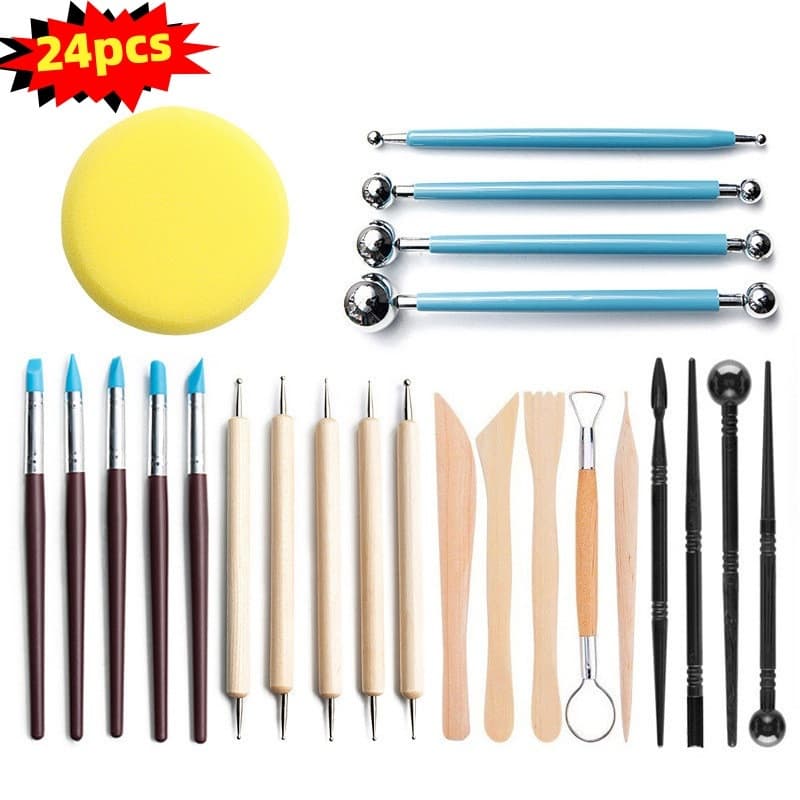 Kit 24/40 Peças Profissionais Escultura Argila Modelagem Corte