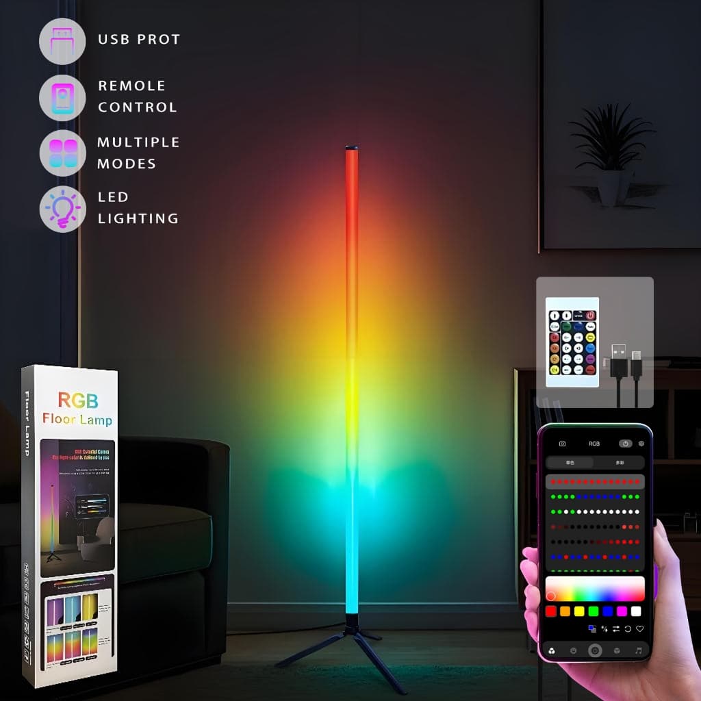 Luz De Canto Led Moderna Com Controle Remoto Inteligente-Rgb Multicolorido , Fonte De Alimentação Usb , Lâmpada De Chão